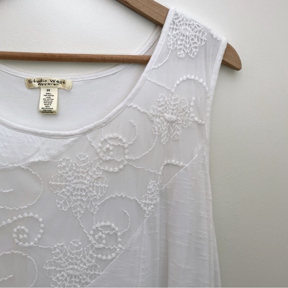 Studio West White Mixed Lace Jersey Knit Tank Top Size 2X - Picture 2 of 11